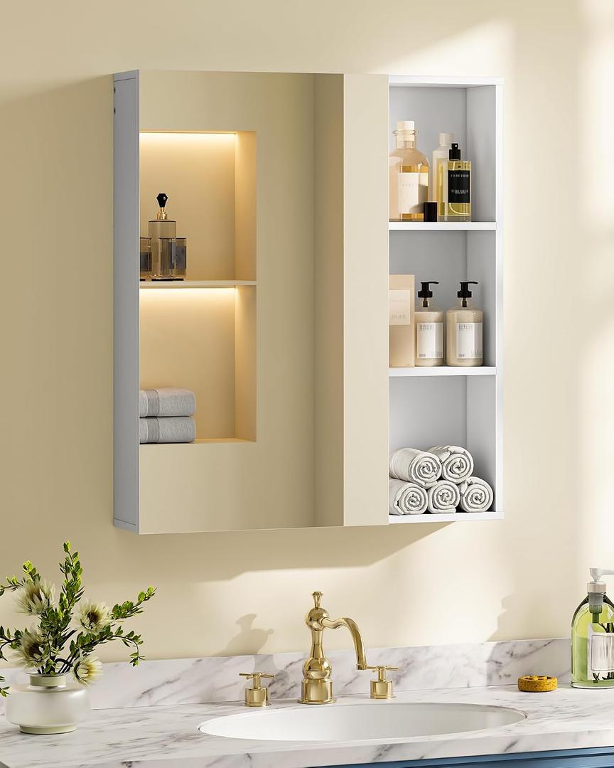CHOEZON Bathroom Wall Cabinet with Mirror, Bathroom Vanity Mirror Cabinet, Mirrored Medicine Cabinet for Bathroom, Storage Cabinet with Mirror, Wall Cabinet, for Bathroom, Bedroom, Entryway, White