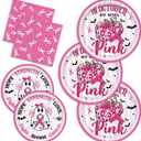150pcs Breast Cancer Awareness Party Supplies Pink Ribbon Plates Napkins Disposable Dessert Plates Halloween Party Decorations Tableware Set for Breast Cancer Awareness Survivor Events Decor 50 Guests