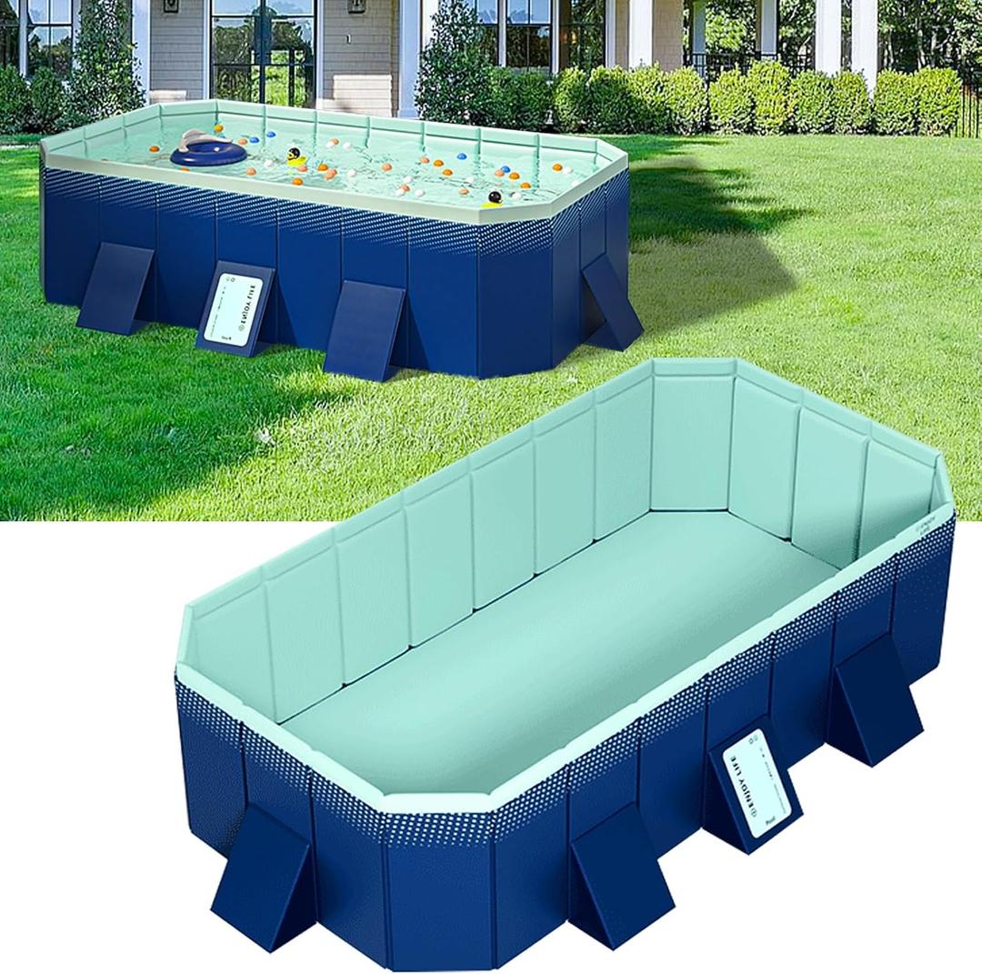 Portable Foldable Pool for Adults, Non-Inflatable Kids Pool, Kiddie Hard Plastic Pool,Dog Pool-Thickened Wear-Resistant Material, Puppy Swimming Pool, 116.14" x 64.96"x 21.65"