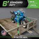 SMARTSTRAPS Retractable Ratchet Tie Down Straps (4 PK) 1,500lb Break Strength, 500lb Safe Work Load, Standard Duty, Secure and Haul ATVs, Lawn Tractors, Cargo, Boxes and Other Small Equipment (Green)