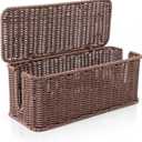 Cable Management Box, Handmade Rattan Cable Organizer, 2 Open Slots Cords Hider Box, Under Desk Cord Organizer for Computer Router USB Hub & Power Strip, Patent Pending, 13" x 5.1" x 5.1", Brown