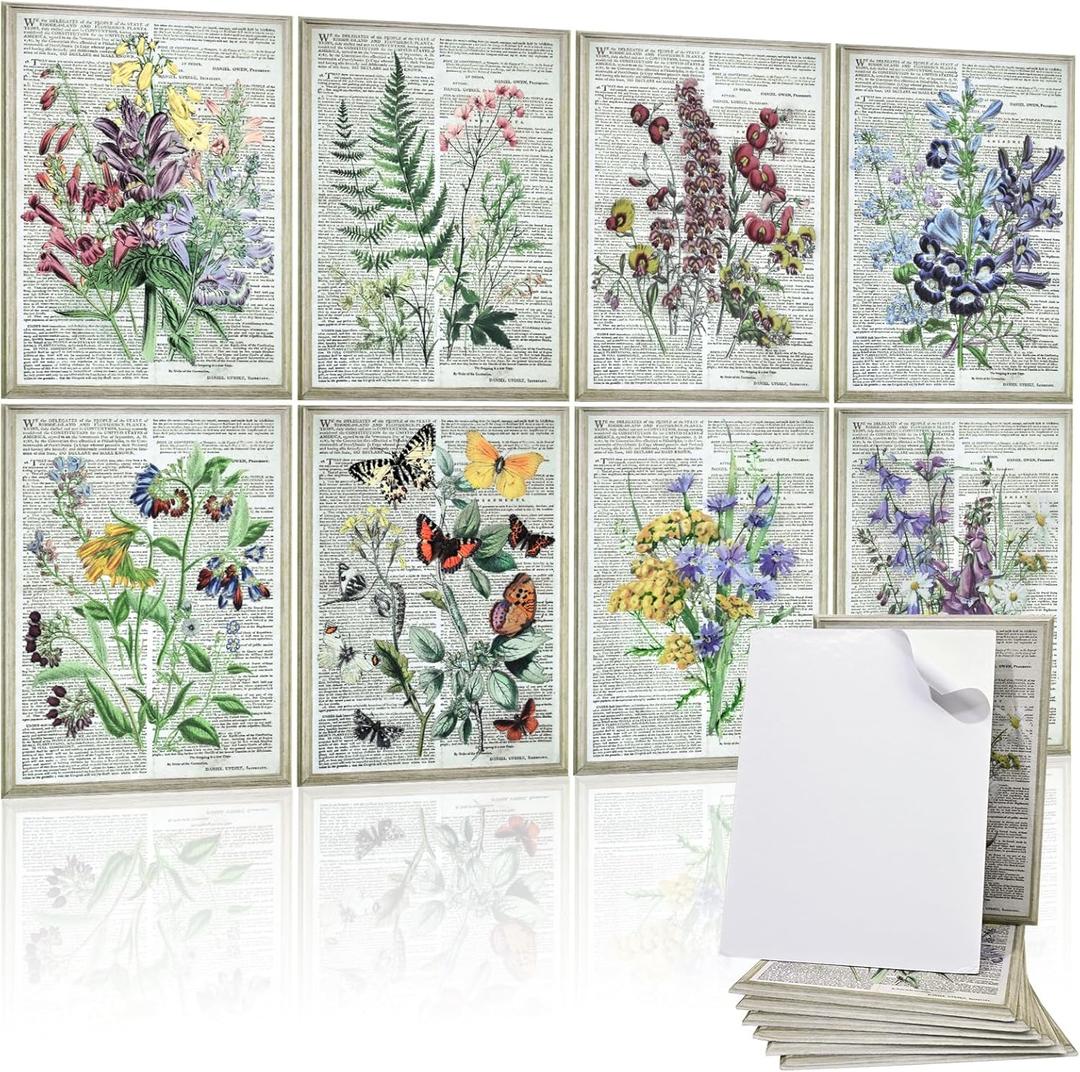 8 Pack Art Acoustic Panels, 48"x32" Soundproof Wall Panels, Decorative Sound Absorbing Panels with Self Adhesive, Sound Dampening Panels, Acoustic Treatment for Home, Office, Studio(Flower) (Plant Illustration Collection)