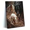 Jesus Saves the Lamb canvas wall art Jesus Running Towards The Wolf And The Lamb Painting Picture Wall Decor Christian Poster Print Artwork for Church Office Living Room Ready Home Decoration. Size: 16"L x 12"W