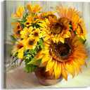 Fall Sunshine Sunflower Bathroom Decor Wall Art Farmhouse Kitchen Paintings for Wall Decorations Countryside Vintage Framed Canvas Artwork Printing Ready to Hang for Living Room Bedroom 13.4"x13.4" (Yellow)