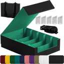 Magnetic Leather Trading Card Storage Box - 5-Row Deck Case Design, 3900+ Capacity for YuGiOh, MTG, TCG and Sports Cards, Includes 24 Colorful Dividers & 5 Card Supports (Black/Green)