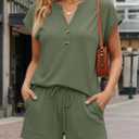 LILLUSORY Womens 2 Piece Summer Short Sets 2026 Vacation Spring Beach Matching Airport Travel Outfits Lounge Wear Sweat Suits Army Green XL