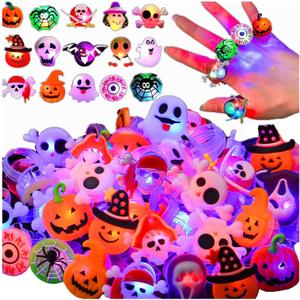 Halloween Light Up Rings 50Pcs Halloween Party Favors for kid Light Up Treat Glowing LED Ring for Kids Adults