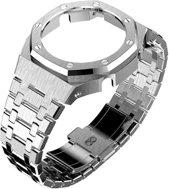 44mm All Stainless Steel Watch Bezel & Band Set for GA2100/GA2110/GAB2100  Replacement Accessories for Mens Casio Watches (Silver metal set)