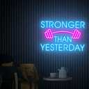 Stronger Than Yesterday Neon Sign, Neon Gym Sign, Home Gym Decor, Gift for Gym Lover, Workout Room Wall Decor, Fitness Wall Decor Best Gift Size:20(W) x13.8(H) inches