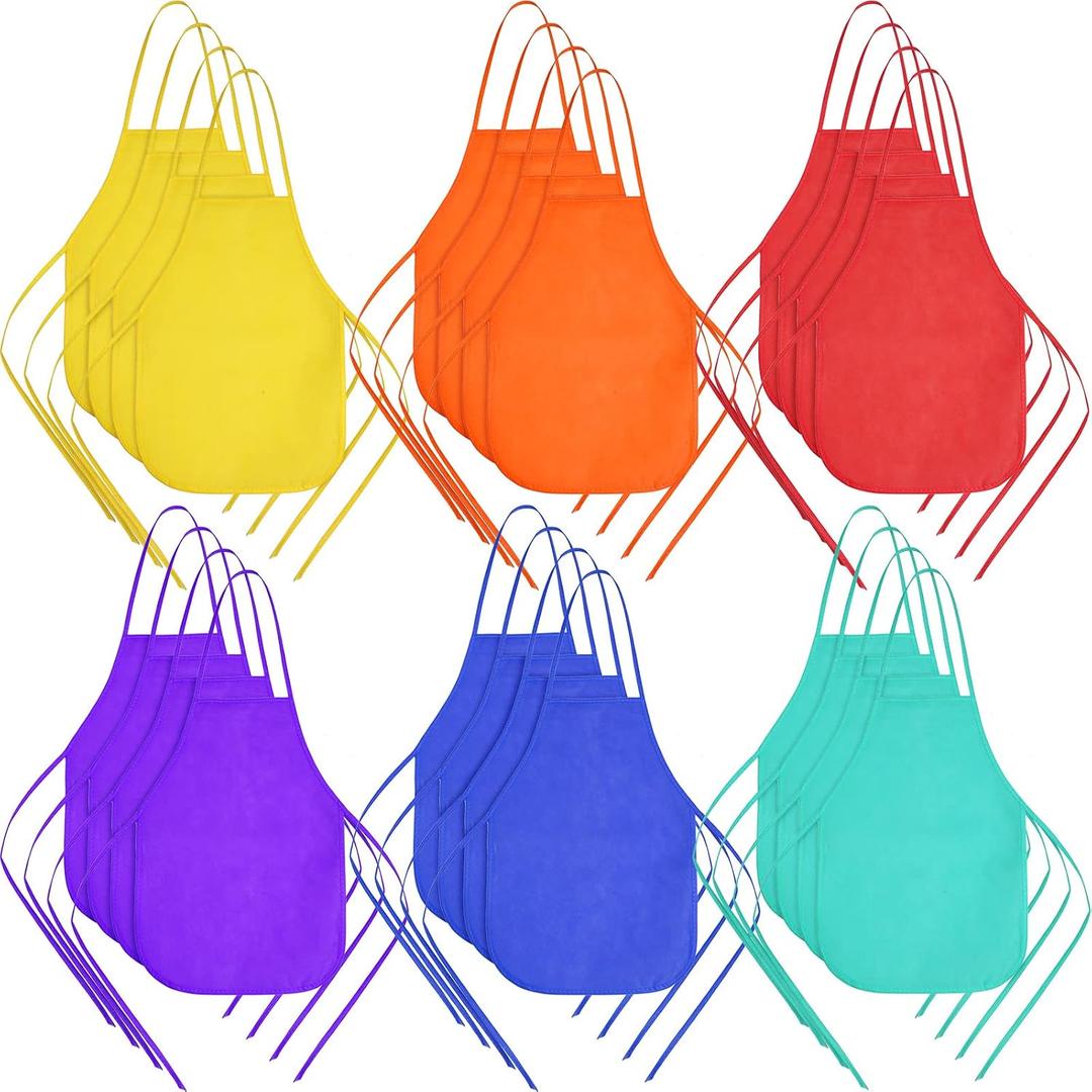 Yahenda 60 Pack Kids Painting Aprons Children's Artists Fabric Aprons Paint Art Craft Disposable Child(Red, Orange, Yellow, Green, Blue and Purple)