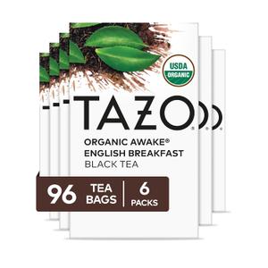 TAZO Organic Awake English Breakfast Black Tea Bags, Bold Traditional Breakfast-Style Black Tea, 96 Total Tea Bags (16ct - Pack of 6) (EXP 06/01/28)
