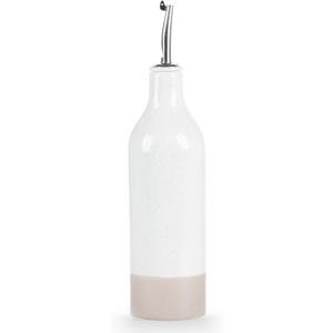 famiware Milkyway 16oz Ceramic Olive Oil Dispenser Bottle, 1 Piece Oil Dispenser for Kitchen with Stainless Steel Pourers, Suitable for Storage Vinegar, Soy Sauce, Coffee Syrup, Liquids, White