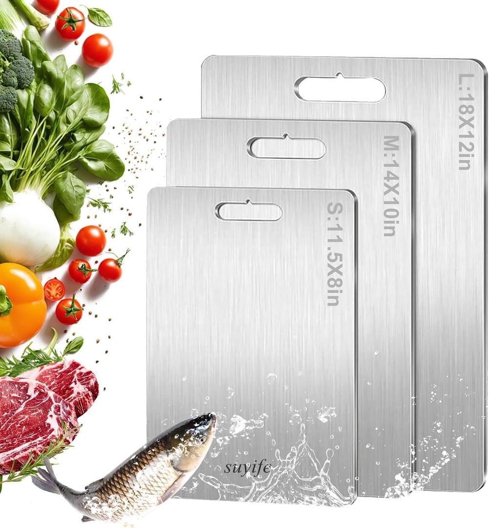 Titanium Cutting Board Set of 3, 100% Pure Titanium Cutting Boards for Kitchen, 2025 New Double Sided Food-Grade Chopping Board for Cutting Meat Vegetable Fruit