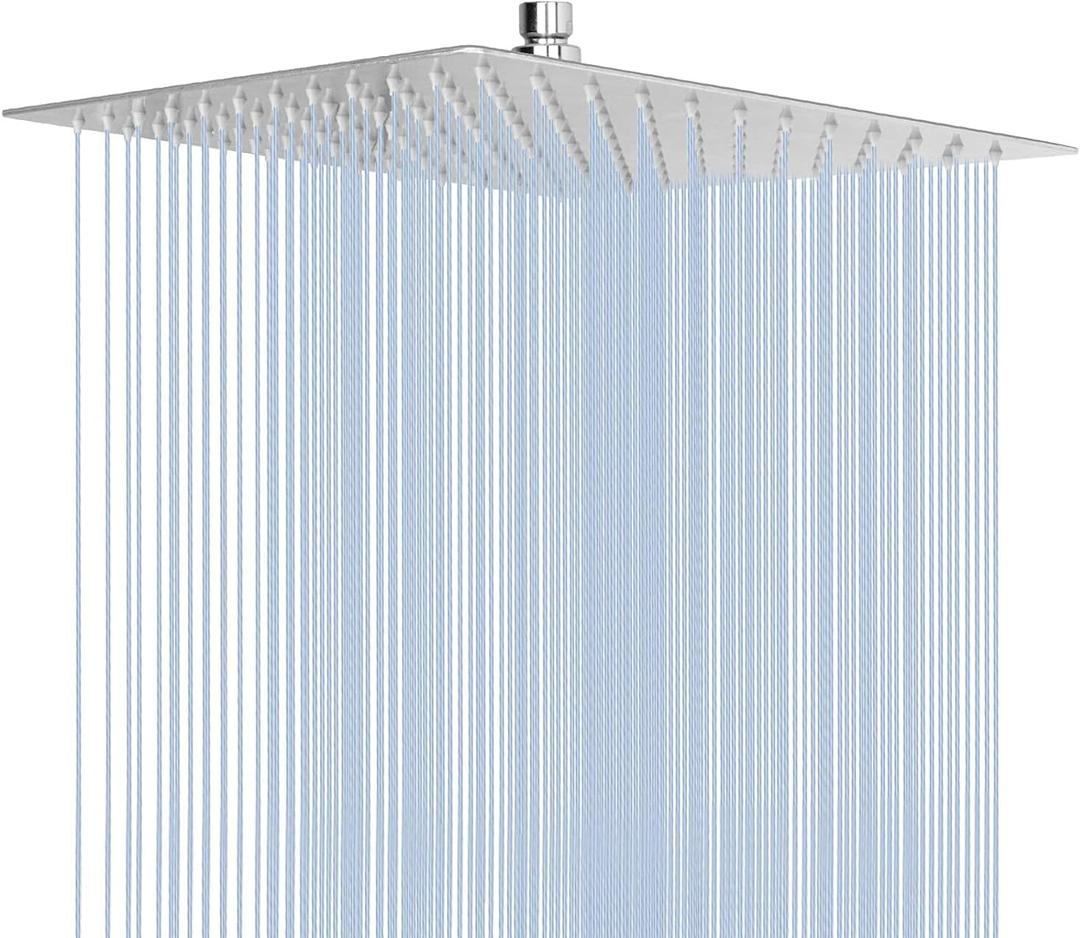 NearMoon Rain Shower Head, High Flow Stainless Steel Square Rainfall Shower, Waterfall Bath Shower Body Covering, Ceiling or Wall Mount (12 Inch, Chrome Finish)