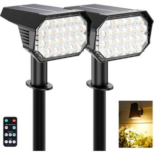 Brightown Solar Lights Outdoor Waterproof IP67, [Cool & Warm Light 2-in-1] Solar Spot Lights Outdoor, 2 Colors 3 Brightness Levels LED Outdoor Solar Lights for Yard Pathway Garden House, 2 Pack