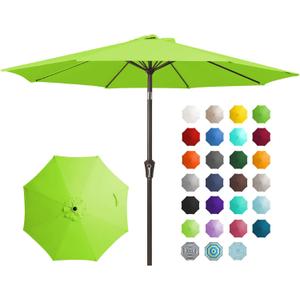 JEAREY 7.5FT Patio Umbrella Market Table Umbrella with 6 Sturdy Ribs, Push Button Tilt/Crank Outdoor Umbrella for Garden, Deck, Backyard, Pool and Beach,Bold, Green
