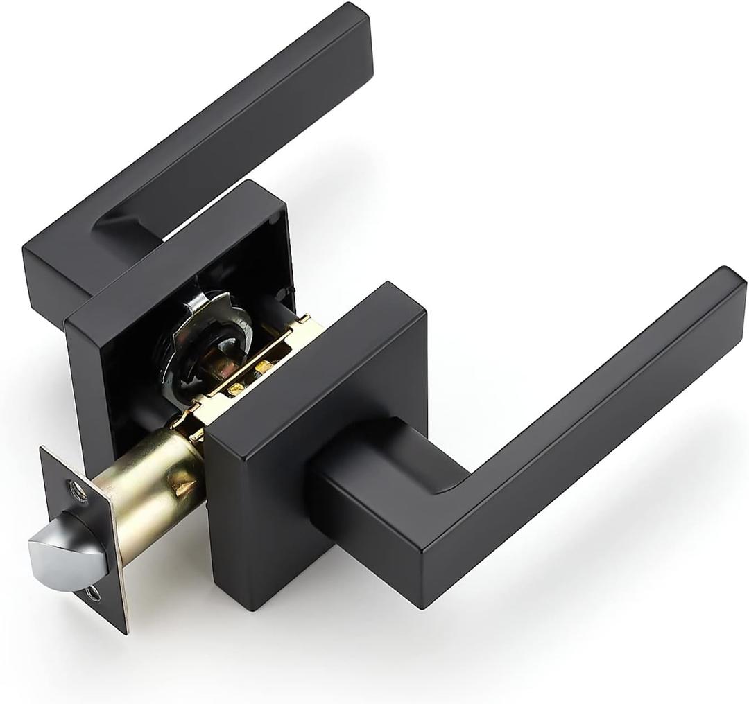 Ravinte 2 Pack Heavy Duty Door Lever Door Lock Square Lever Door Handles Right Left Handing Lever Set Matte Black Finish Passage Door Levers Dummy Door Lever Set Interior Keyless Non-Locking Levers