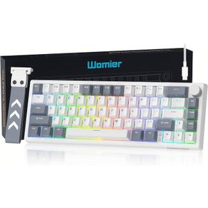Womier VK66 PRO 60% Gaming Keyboard Wired, QMK/VIA Creamy Mechanical Keyboard, Hot Swappable Gasket Mount RGB Key Board & Translucent Keycaps (White)
