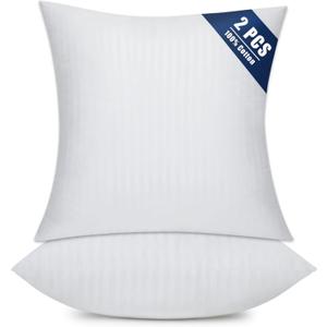 OKBA Set of 2 Throw Pillow Inserts, Hypoallergenic Soft & Firm Cushions with 100% Cotton Cover,Pillows Filler for Side Sleepers, Sofa, Bed and Home Decor (26x26 Inch (Pack of 2)-1CM Stripe)