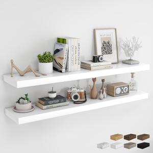 RICHFOCUS 55Inch Floating Shelves for Wall 2 Pack Shelves for Bedroom|Kitchen|Bathroom Wall Mounted Rustic Wood Floating Shelf with Invisible Brackets for Books|Storage|Decor, White