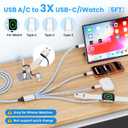 4in2 Multi Charging Cable for iWatch Charger/iPhone Charger/CarPlay Cable, Travel Vacation Essentials, (2Pack 5FT) 3 X USB C/iWatch Charger Cords for iWatch 11-1/iPhone 17-15, Android Car, Blue