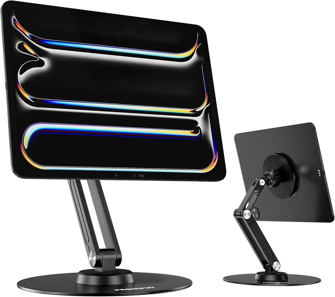Magnetic ipad Stand, Foldable Aluminum Alloy Tablet Stand for Desk, 360 Adjustable Rotatable Tablet Holder, Portable Accessories for Home Office Meeting Room