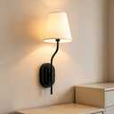 Modern Cone Linen Sconce, Curved Arm Hardwired Wall Lamp for Bedroom, 8.25" W x 20.75" H