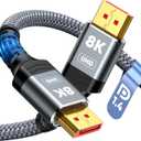 Capshi 8K DisplayPort Cable 1.4, VESA Certified 6.6FT DP Cord (8K@60Hz, 4K@144Hz, 2K@240Hz), 32.4Gbps Display Port Cable for Gaming Monitor, Graphic, PC, HDR/HDCP 2.2/FreeSync/G-Sync, Braided, Grey