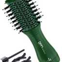 Mini Travel Blow Dryer Brush for Short to Medium Hair, 2 Inch Oval Hot Air Brush with Ceramic Coating, 3 Heat Settings for Smooth, Voluminous Blowouts, 120V (Green)