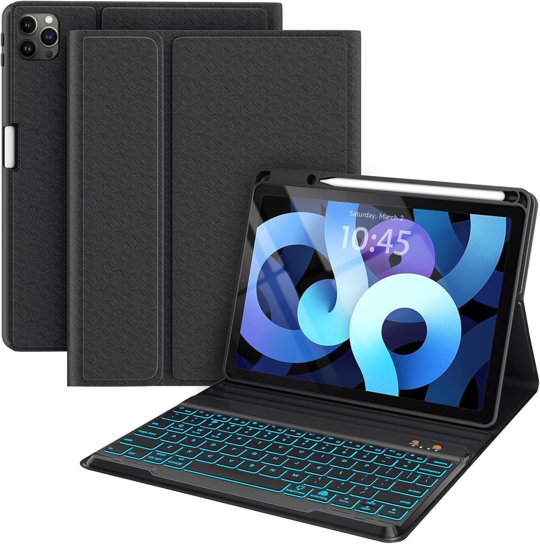 BLUTLOTUS Keyboard Case for iPad Air 11-inch(M3 M2)/10.9-Inch Air 5th 4th Generation Case with Keyboard/Ipad Pro 11(4th/3rd/2nd/1st Gen)- 7 Backlit Detachable, Folio Cover with Pencil Holder (Black)