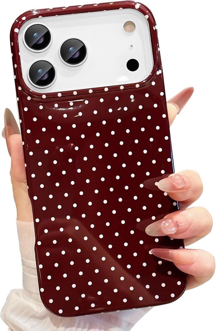 Jmltech for iPhone 17 Pro Case Women Girly Aesthetic Trendy Polka Dot Phone Cases Simple Design Retro Slim Drop Protection Protective Cover for iPhone 17 Pro Burgundy Red (Wine)