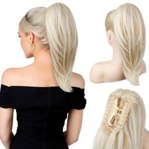 Ponytail Extension  16 Claw Clip in Ponytail Hair Extensions Natural Soft Synthetic High Pony Tail Hairpieces for Women (Natural Blonde, 16 inch)