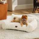Bedsure Cute Cat Couch for Pets - Fluffy Small Dog Sofa with Premium Soft Corduroy Fleece, Pet Sofa with Removable Washable Cover, Supportive Dog Couch Bed for Small Medium Dogs, 30inch, Cream (30x20x10")
