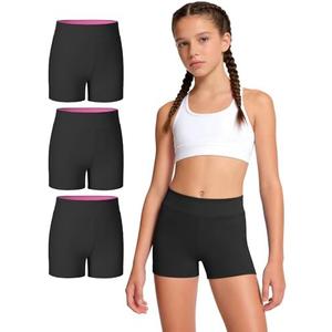 JOCMIC 3 Pack Girls Athletic Shorts Dance Gymnastics Yoga Running for Kids 4-12 Years