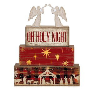 4 Pcs Wooden Christmas Nativity Tiered Tray Decor Rustic Wood Angel Block Sign Gift Kitchen Centerpiece Nativity Scene Table Decor (Jesus)