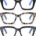 3 Pack Oversize Square Design Reading Glasses for Women, Blue Light Blocking Computer Reader