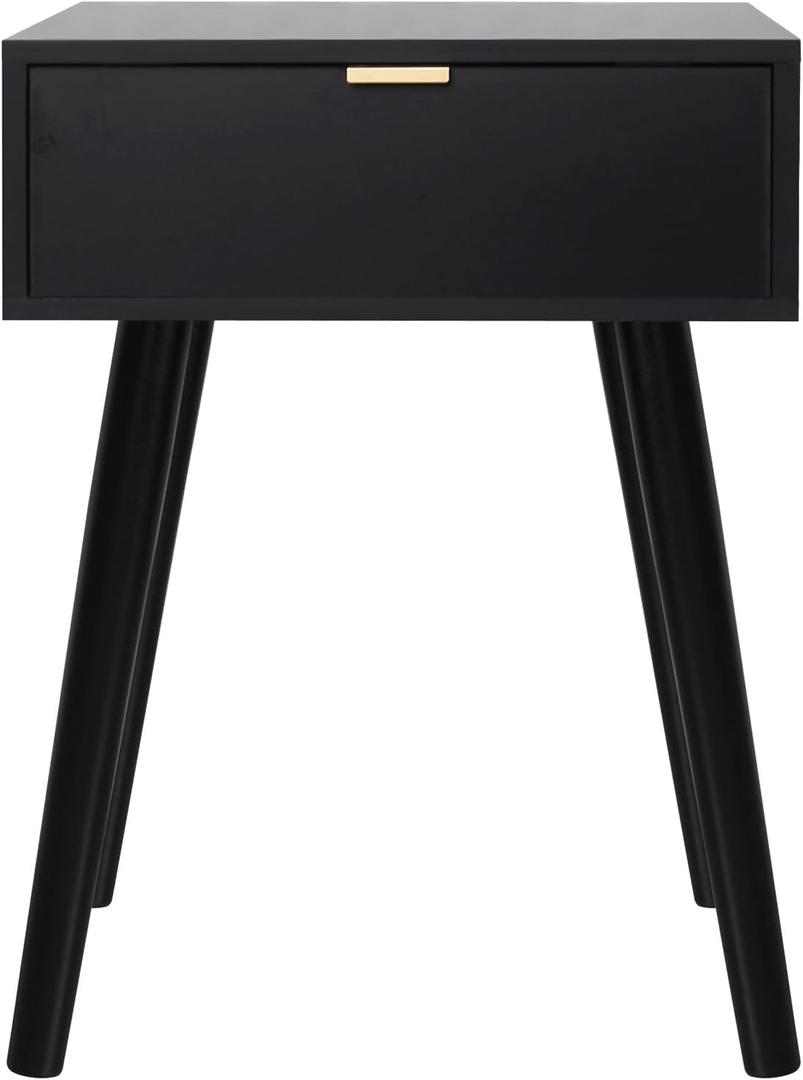 Cloud Space Mid Century Modern Nightstand, Black End Table with a Storage Drawer, Versatile Wood Side Table for Living Room, Lounge, Stable and Sturdy Design