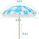 6.5Ft Boho Beach Umbrella with Fringe, Tassel Umbrellas with Tilting Wood Pole & Carrying Bag, UPF 50+ for Beach