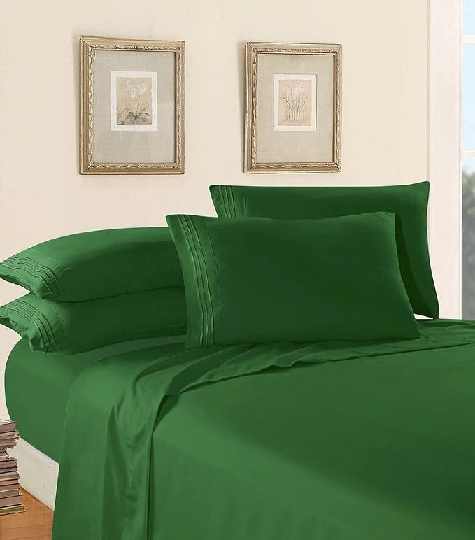 Elegant Comfort Luxury Soft Bed Sheets Wave Pattern - 1500 Premium Hotel Quality Microfiber Softness Wrinkle and Fade Resistant (6-Piece) Bedding Set, Full, Wave Aqua, GREEN