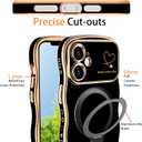 for iPhone 11 Magnetic Case with Stand, Luxury Electroplating Shockproof Wave Curly Frame and Heart Pattern, Lens and Screen Edge Raised Protection for iPhone 11 - Black