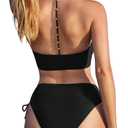 MOOSLOVER Women Halter Bikini Sets Drawstring High Cut Two Piece Swimsuit Tummy Control Bathing Suit(M, Black) (Black, M)