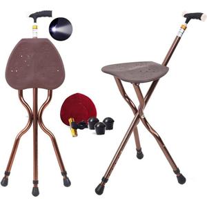 Alloy Folding Cane with Seat, 441 lbs Capacity Lightweight Adjustable with LED Walking Cane Stick with Seat, Large seat Board Cane Chair Stool Anti-Slip Walking Stick for Woman/Man Seniors