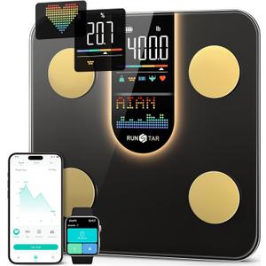 Runstar Scale for Body Weight, Smart Scale with 8-in-1 VA Display, High Precision Bathroom Digital Scale for Body Weight Heart Rate BMI Body Fat 22 Body Composition Sync APP, FSA HSA Eligible (Black-brown)