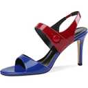 UJPFEO Women's High Heel Sandals Slingback Pumps Open Toe Comfortable Strappy Heels Parties Weddings Heeled Sandals, Blue/Red, 6