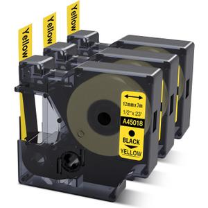 COLORWING Compatible with DYMO D1 Label Tape Black on Yellow 45018 S0720580 Replace for DYMO Label Maker Refill D1, 1/2 Inch x 23 Ft, for Dymo LabelManager 160 420P 210D 280 360D PnP, 3-Pack