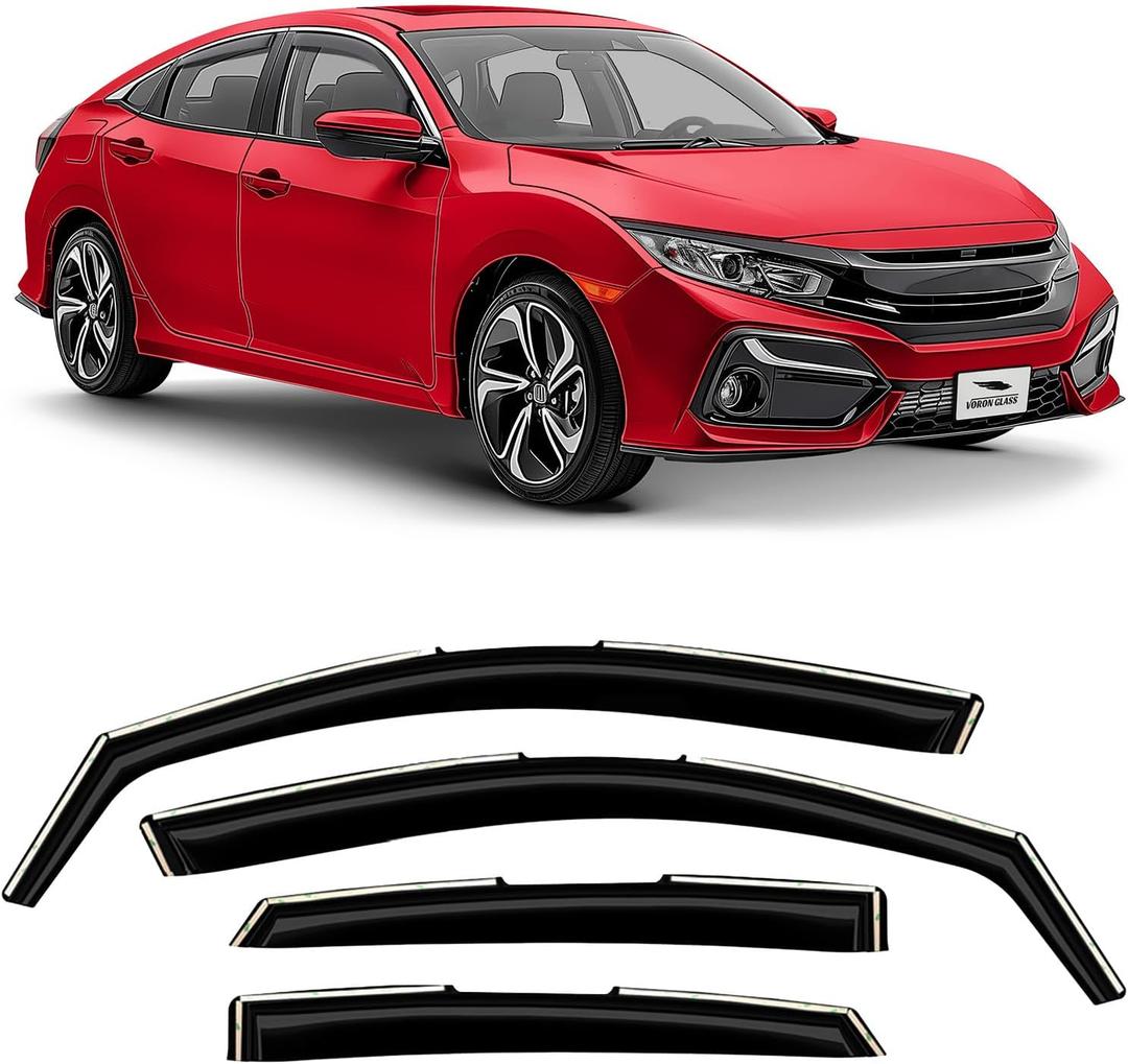 Voron Glass in-Channel Extra Durable Rain Guards for Honda Civic 2016-2021 Sedan, Window Deflectors, Vent Window Visors, 4 Pieces - 200717