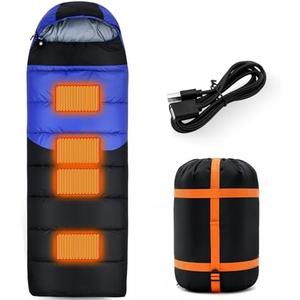 Macarrie Heated Sleeping Bag 5 Heating Zones Envelope Style Sleeping Bag 3 Adjustable Heating Levels Multi USB Power Supported Cold Weather Heated Pads for All Season Hiking Camping