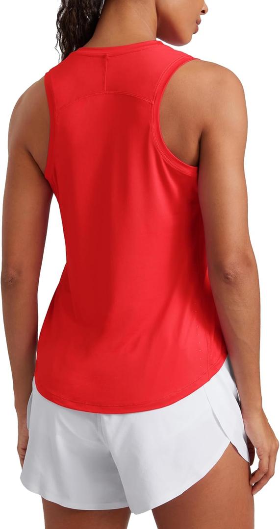 CRZ YOGA Lightweight Workout Tank Tops for Women - Athletic Running Sleeveless Shirts Racerback High Neck T-Shirt (X-Small, Deep Red)