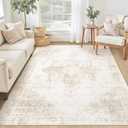 Area Rug 4x6 Washable Rug, Vintage Boho Medallion Rugs Non-Slip Soft Low Pile Distressed Rug Indoor Retro Carpet for Living Room Bedroom Dining Room Home Office (Beige, 4'x6')