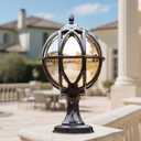 Outdoor Post Light Fixture Retro Amber Glass Ball Pillar Lights Waterproof Die-cast Aluminum Column Lamp Villa Courtyard Garden Park Doorpost Light Fence Light Landscape Lighting